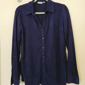 Kim Roger Faux Suede Navy Button Down Shirt
